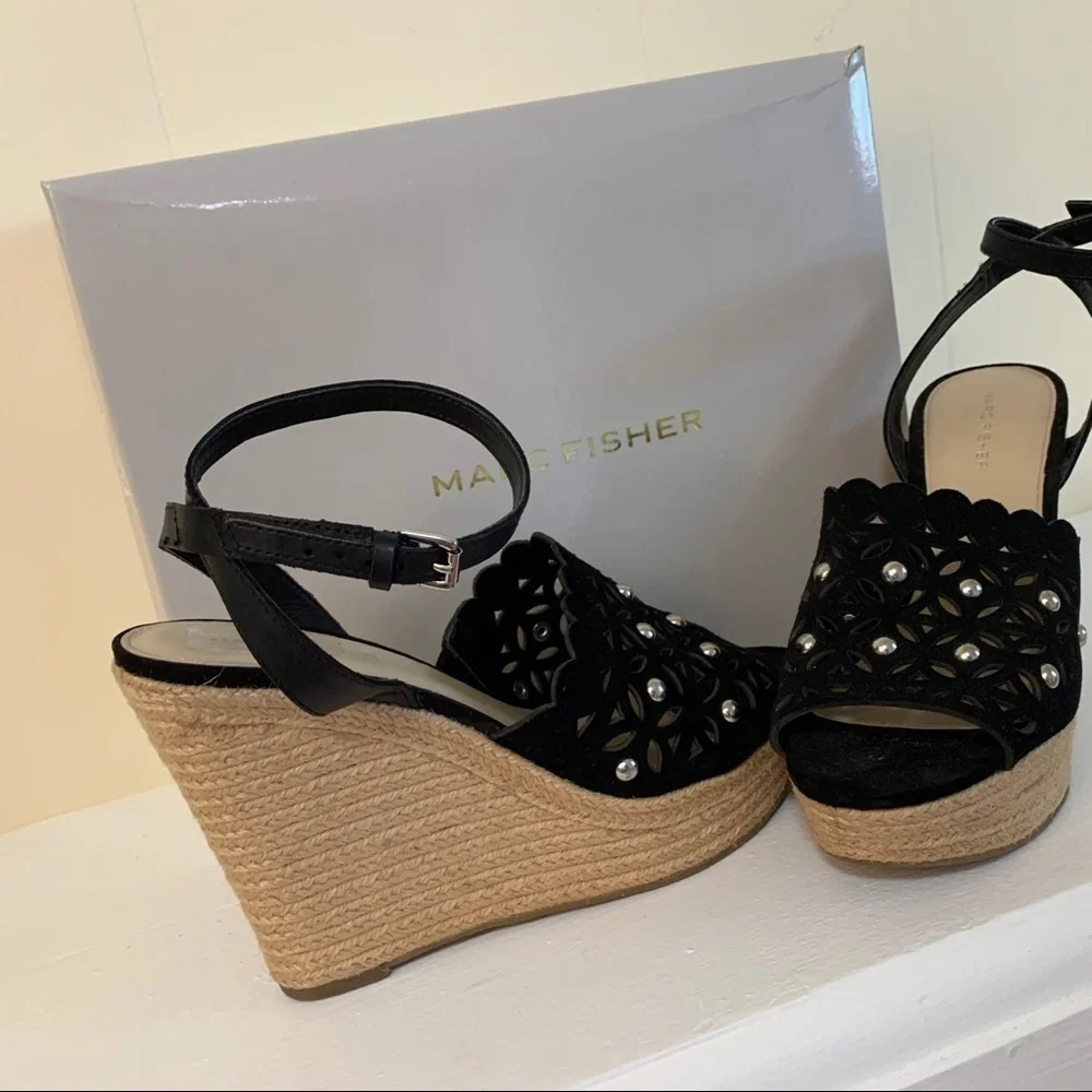 Marc Fisher Hata Espadrille Wedge Sandal, 9.5 blk